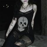 Dark Gothic Skull Print Lace Dress