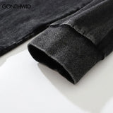Oversized Washed Black Tiger Graphic Long Sleeve T-Shirt
