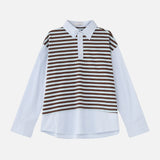 Classic Striped Fake Two Piece College Style Shirt