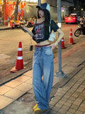Y2K Letter Print Off Shoulder T-Shirt