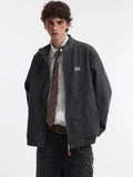 Oatmeal Melange Minimalist Stand Collar Bomber Jacket