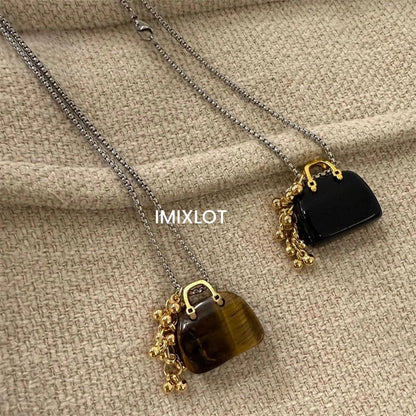 Luxury Beaded Stone Pendant Necklace