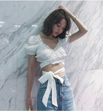 Ruffled Cut-Out Wrap Top