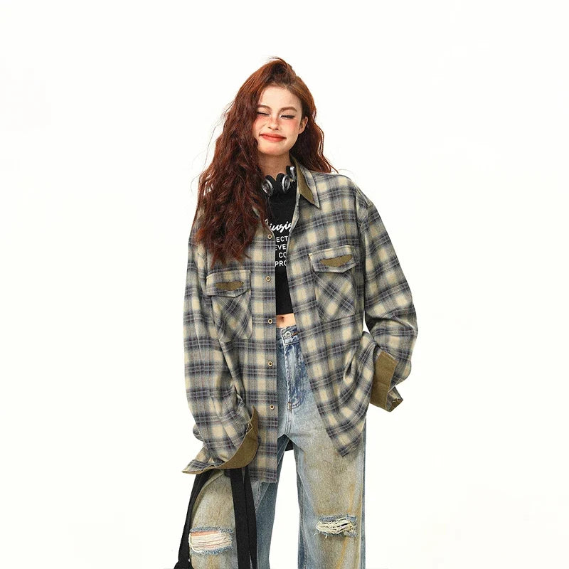 Contrasting Color Design Plaid Shirt