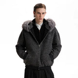 Streetwear Striped Fur Hooded Knit Cardigan
