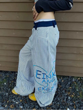 Japanese Style Stripe Embroidery Boyfriend Jeans