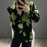 Green Contrast Print Long Sleeve Shoulder Shirt