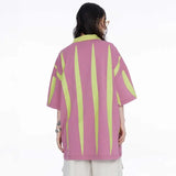 Women Retro Striped Lapel with Printed Polo T-Shirt