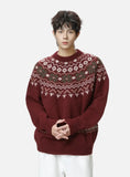 American Style Oversized Fair Isle Crewneck Sweater