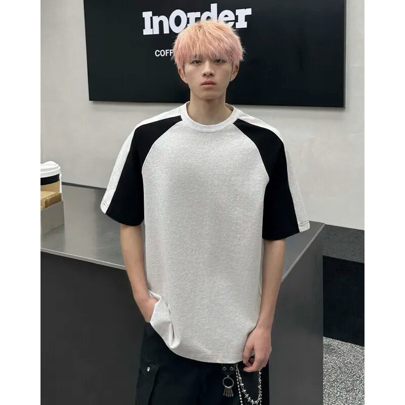 Contrasting Color Casual Round Neck T-Shirt