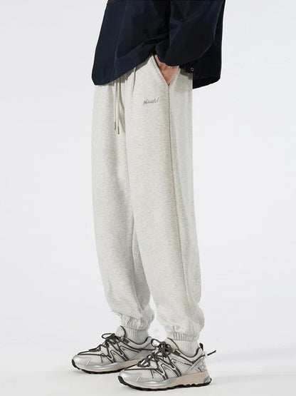 Vintage Letter Embroidered Elastic Waist Sweatpants