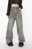Raw Edged Baggy Washed Denim Pants