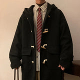 Vintage Horn Buckle Woolen Hooded Coat
