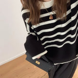 Women Chic Korean Striped Loose Knit Sweater