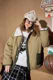 Colorblock Gourd Pattern Faux Fur Parka Jacket