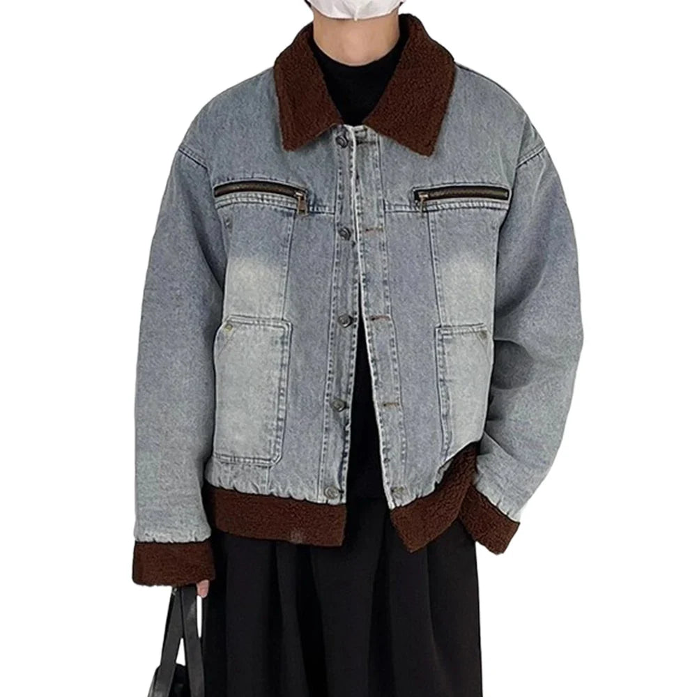 Sherpa Spliced Faux Fur Denim Jacket