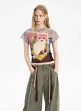 Women Retro Cat Print Short Sleeve T-Shirt