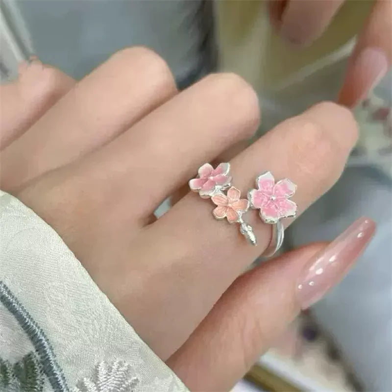 Sweet Gradient Flowers Cuff Finger Ring