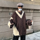 Contrast Color Oversized Fuzzy Fur Sweater