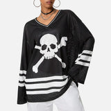 Breathable Mesh Printed V-Neck Long Sleeve T-Shirt
