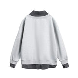 Flattering Casual Loose Striped Polo Sweatshirt