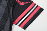 Retro Mesh Patchwork V-Neck Collar Graphic T-Shirt