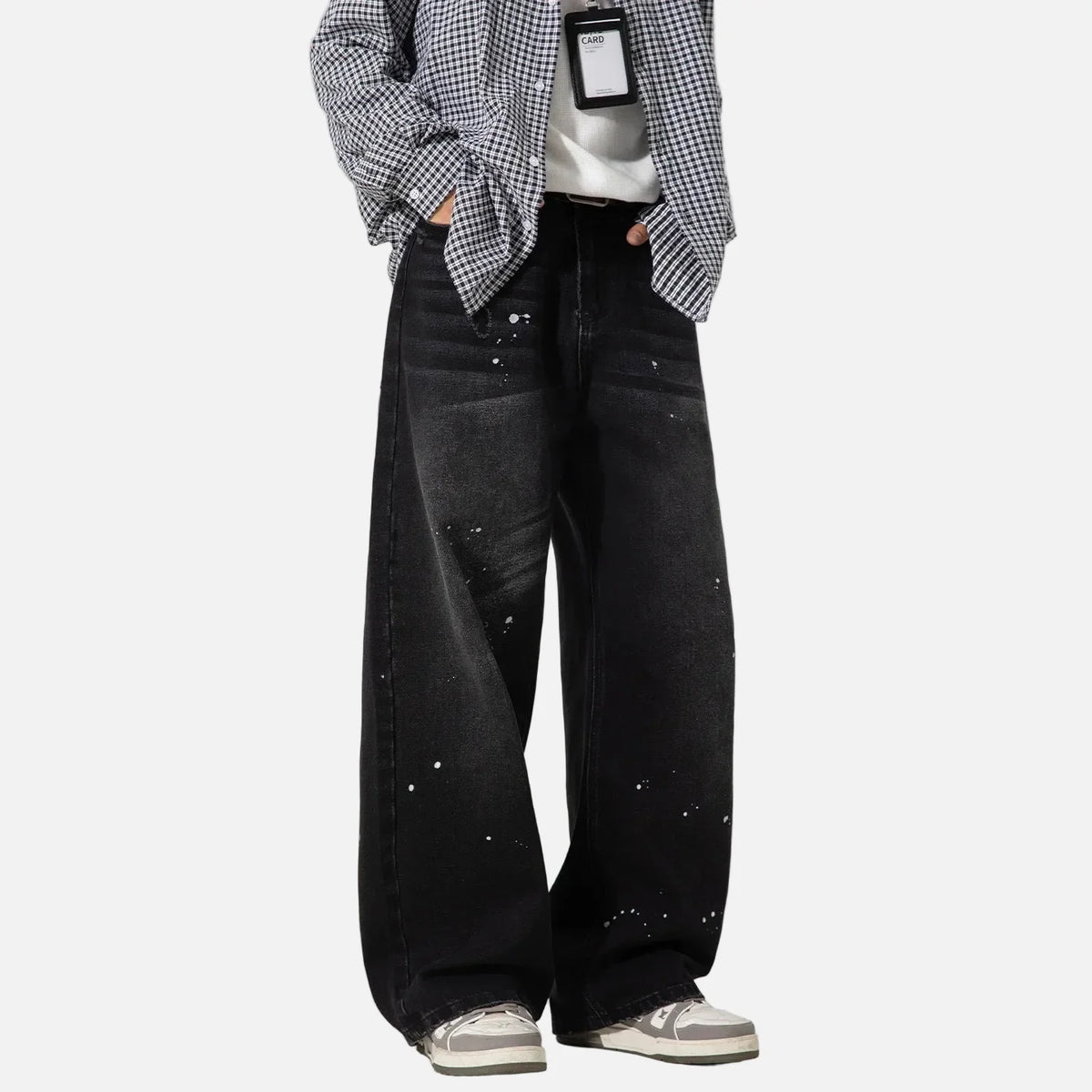 Japanese Style Washed Splatter Relaxed Fit Jeans