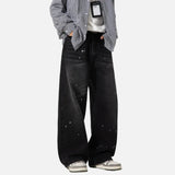 Japanese Style Washed Splatter Relaxed Fit Jeans