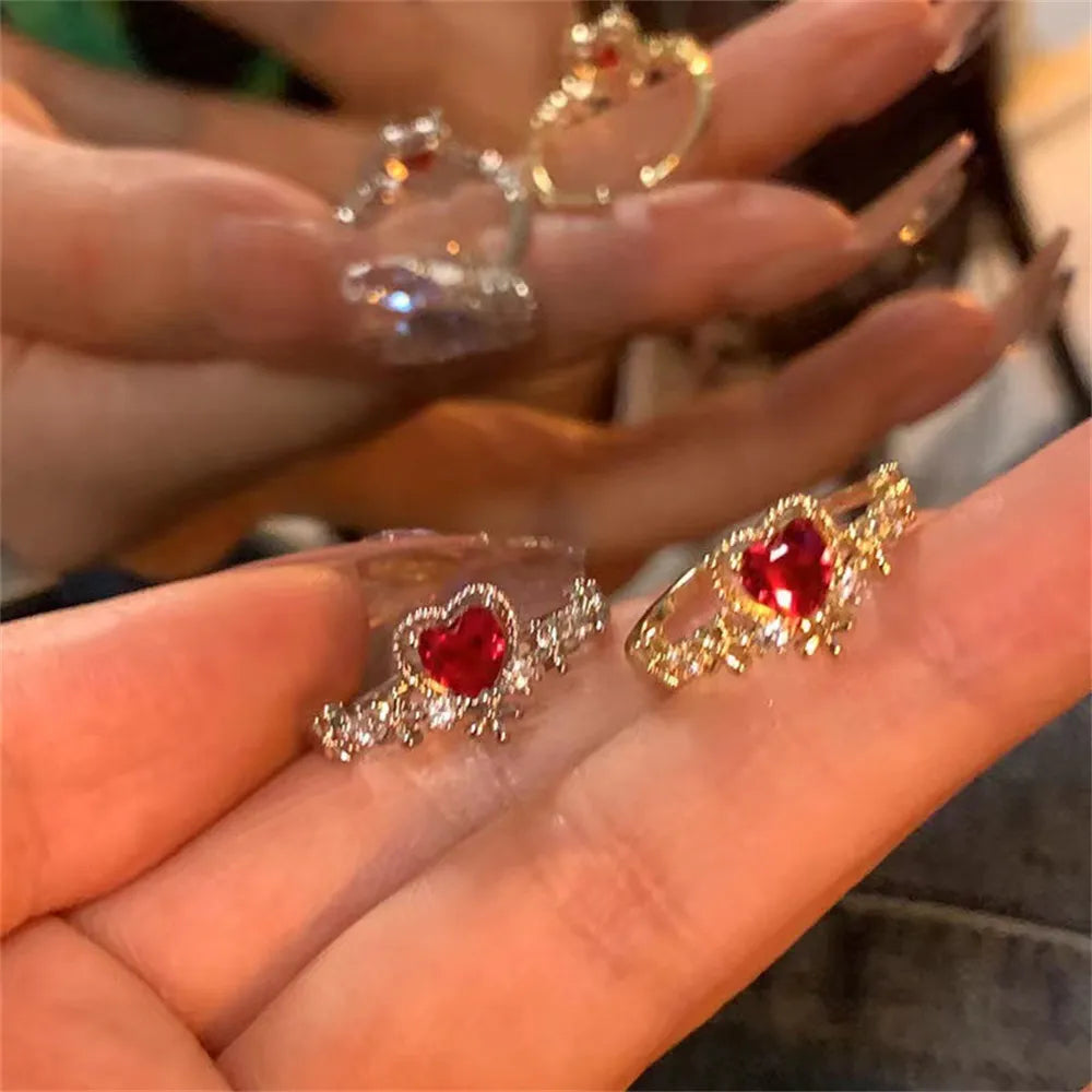 Vintage Crystal Red Gemstone Heart Ring