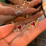 Vintage Crystal Red Gemstone Heart Ring
