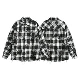 Streetwear Retro Plaid Distressed Tie Dye Long Sleeve Shirt