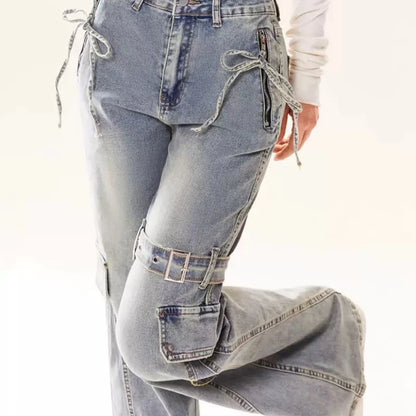 Women’s Bow Patchwork Baggy Jeans