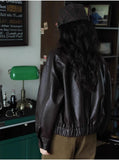 Classic Brown Handsome Short PU Leather Jacket