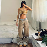 Women Retro Distressed Wide Leg Ripped Jeans