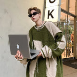 Vintage Green Ripped Tassel Knitted Pullover Sweater