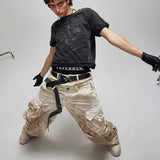 Irregular Patchwork Tailored Color-Washed Scimitar Jeans