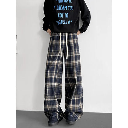 Retro Plaid Loose Wide Leg Pants