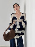 French Mohair Striped V-Neck Cardigan