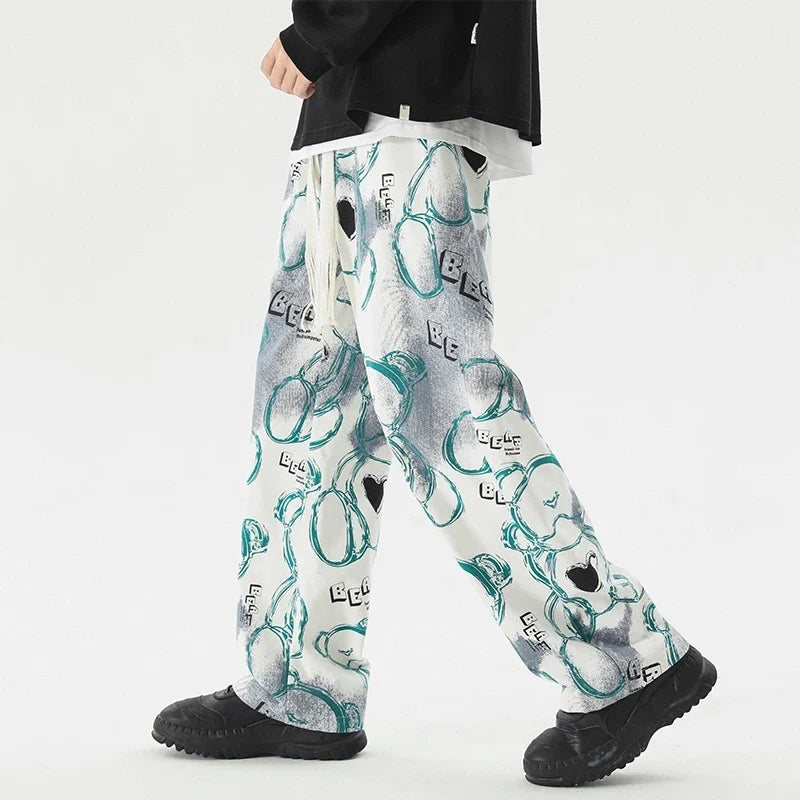 Vintage Graffiti Printed Straight Leg Sweatpants
