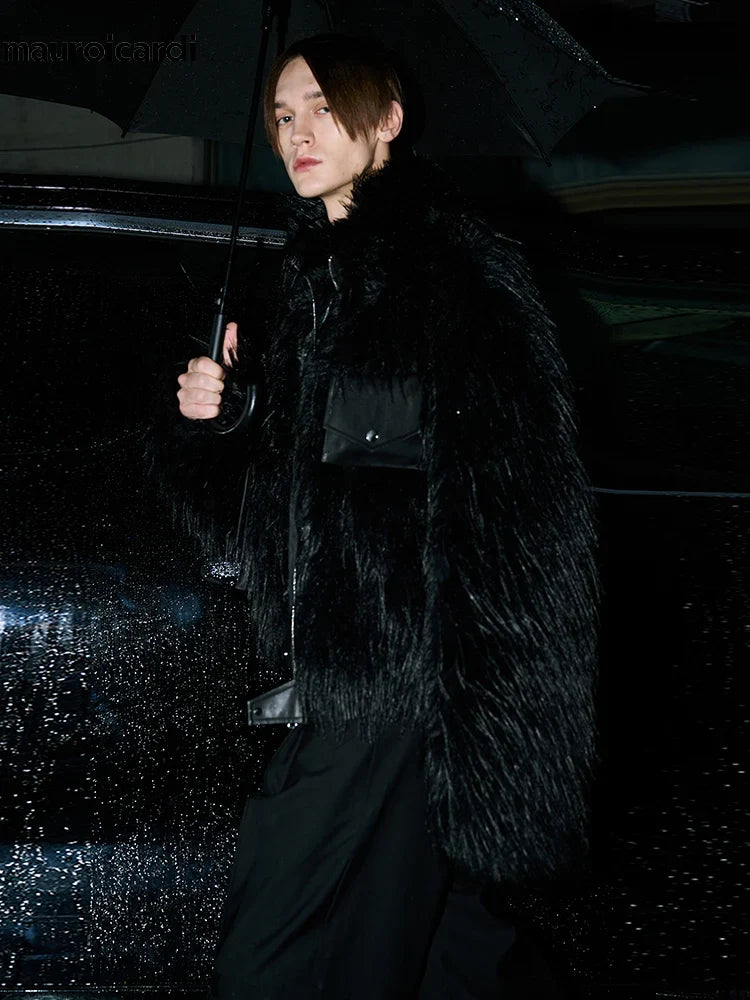 Luxury Black Patchwork Faux Fur Jacket