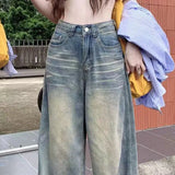 Chic Washed Button High-Waisted Jeans