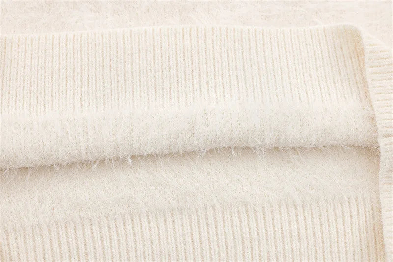 Fuzzy Oversized Cat Print Knit Jumper Sweater