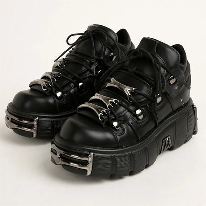 Gothic Retro Lace-Up Ankle Platform Shoes