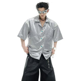 Luxurious Glossy Stripe Embossed Short Sleeve Shirt