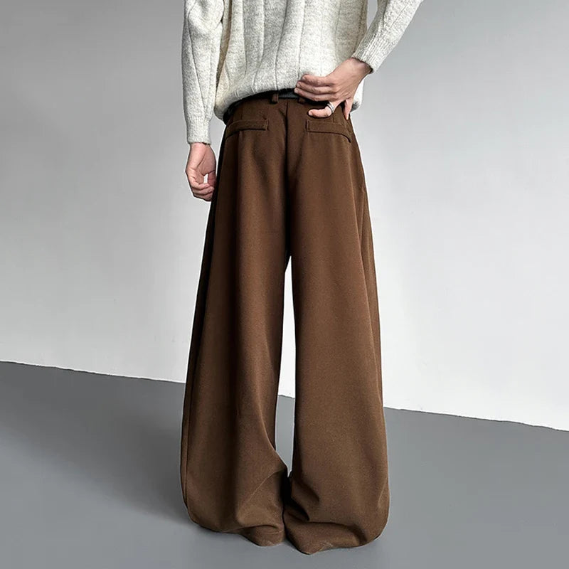 Pleated Style Solid Color Thickened Loose Pants