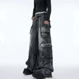 Patchwork Irregular Ribbon Wide Leg Baggy Jeans