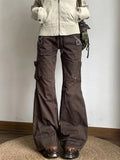 Brown Slim Flare Cargo Jeans