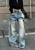 Vintage Pearl Embroidered Baggy Denim Jeans