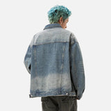 Damaged Neckline Loose Denim Jacket