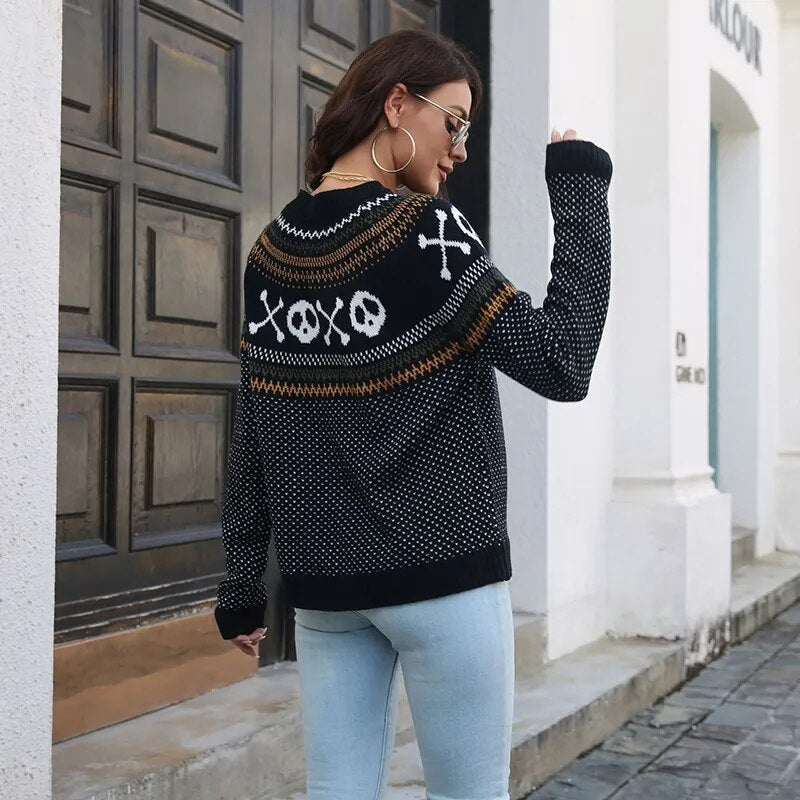 Halloween Ghosts Print Knitted Sweater